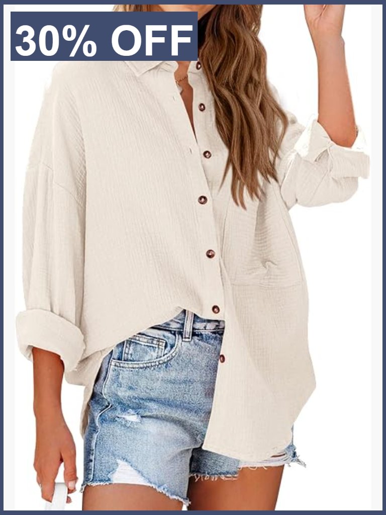Long Sleeve Button Down Blouse With Chest Pocket Casual Work Shirt